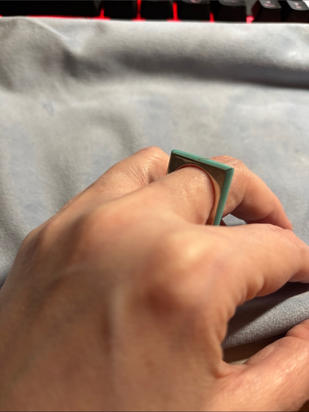 Sterling Silver Turquoise minimalist geometric architectural ring Size 9.5